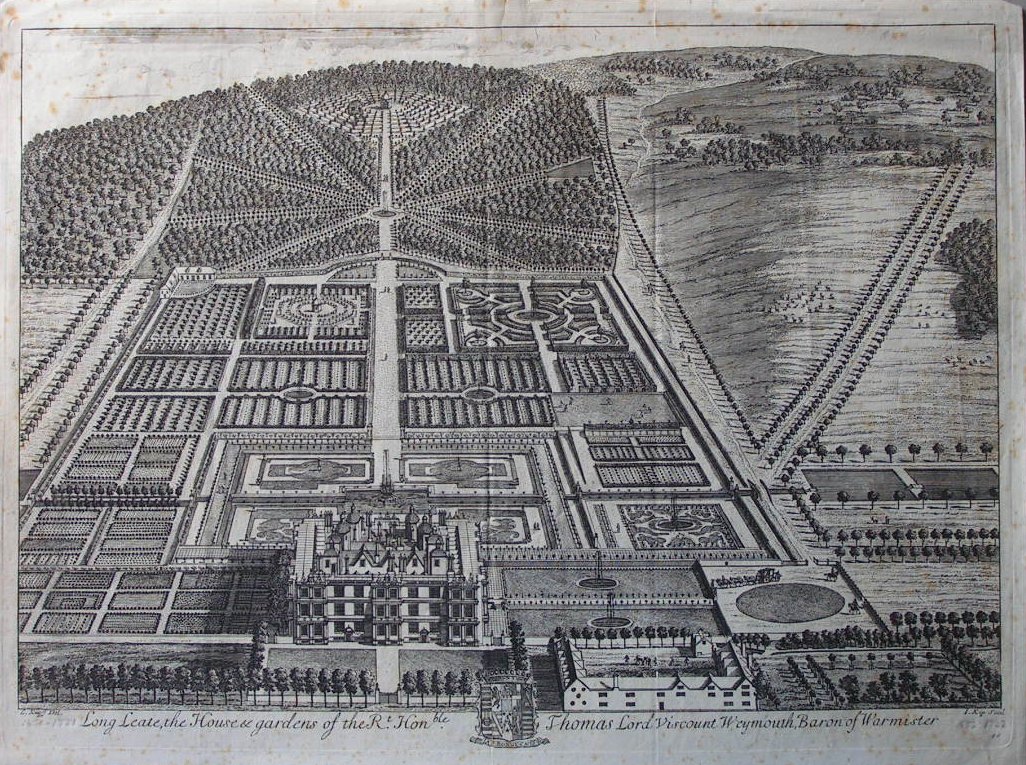 Print - Long Leate, the House & gardens of the Rt.Honble. Thomas Lord Viscount Weymouth, Baron of Warminster - Kip